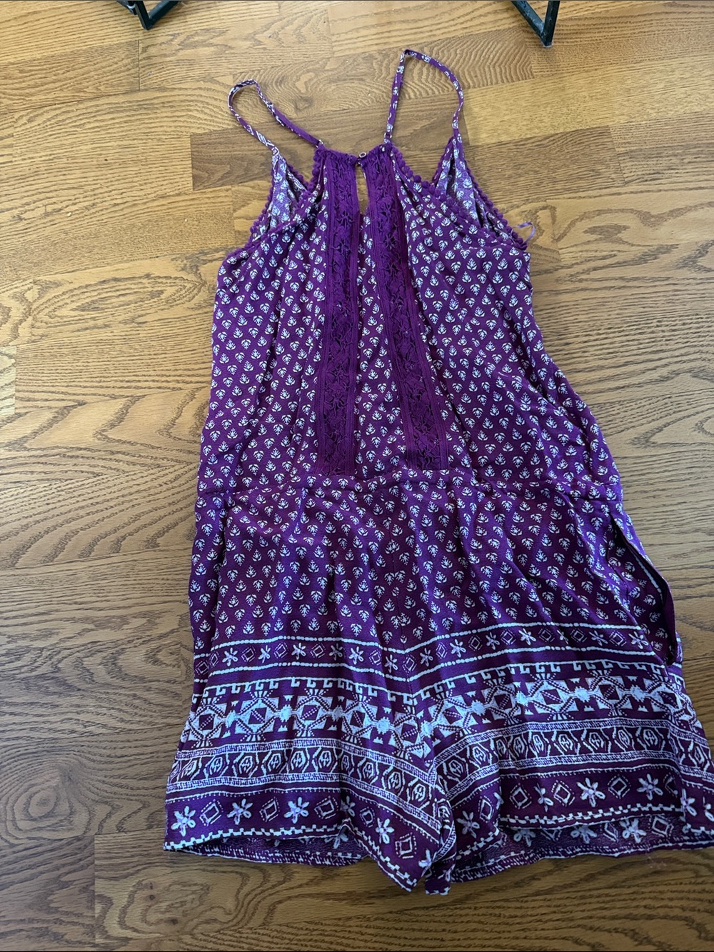 Skies Are Blue Purple Printed Mini Dress with Lace Trim